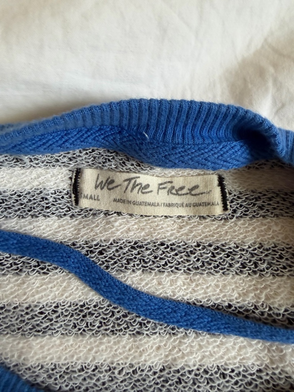 Free People Black and White Striped Crewneck Sweater with Blue Trim - Picture 6 of 7